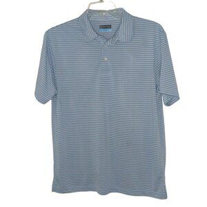 PGA Tour Golf Mens Blue Striped Polo Shirt Medium Short Sleeve Casual Wear